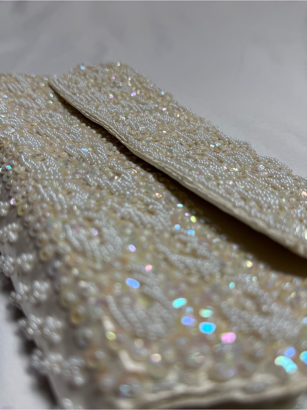 Gary Gale Ivory Beaded Sequin Clutch Snap Vintage Lined Inner Pockets Formal